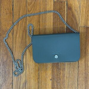 Longchamp Leather Crossbody Wallet Chain Bag